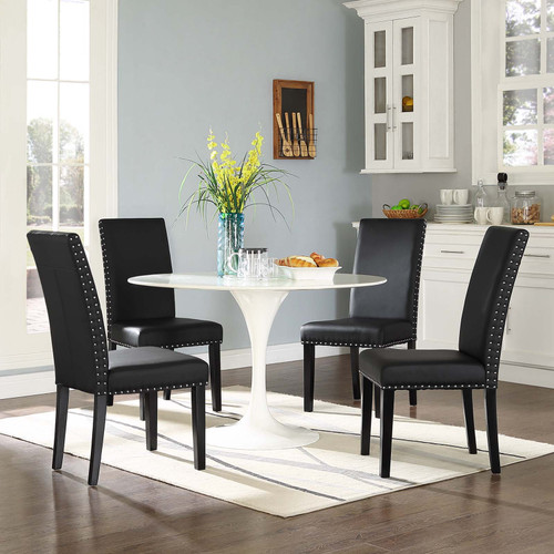 Parcel Dining Side Chair Vinyl Set of 4 Black EEI-3554-BLK