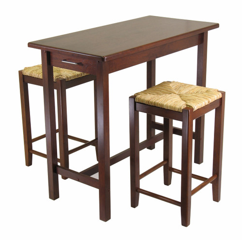 Sally 3-Pc Breakfast Table Set with 2 Rush Seat Stools