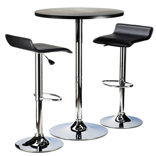 Spectrum 3pc Pub Table Set, 24" Round Black table with Chrome, 2 Airlift Stool