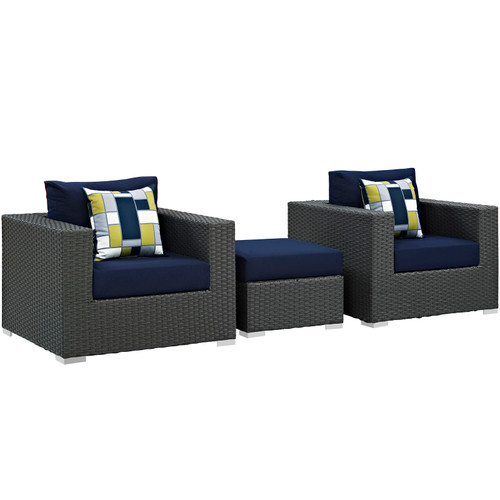 Sojourn 3 Piece Outdoor Patio Sunbrella Sectional Set Canvas Navy EEI-2386-CHC-NAV-SET