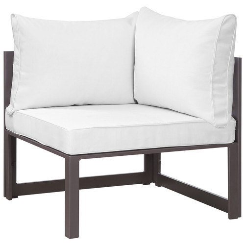 Fortuna 6 Piece Outdoor Patio Sectional Sofa Set Brown White EEI-1726-BRN-WHI-SET