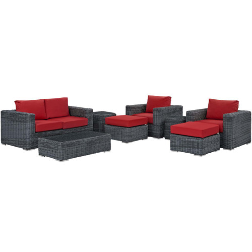 Summon 8 Piece Outdoor Patio Sunbrella Sectional Set Canvas Red EEI-1894-GRY-RED-SET