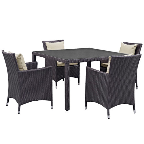 Convene 5 Piece Outdoor Patio Dining Set Espresso Beige EEI-2191-EXP-BEI-SET