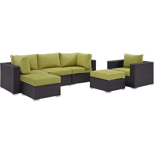 Convene 6 Piece Outdoor Patio Sectional Set Espresso Peridot EEI-2207-EXP-PER-SET