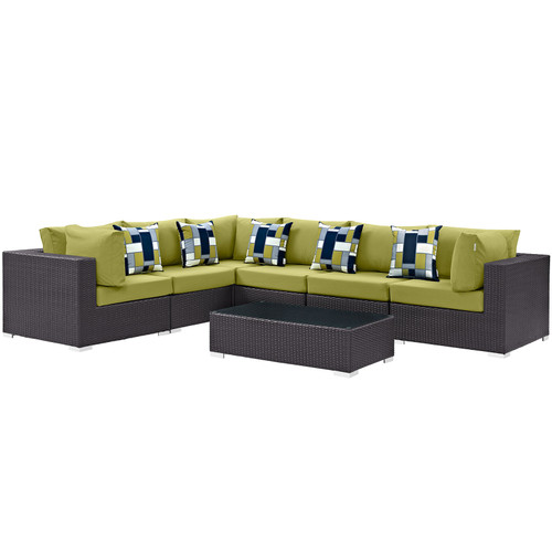 Convene 7 Piece Outdoor Patio Sectional Set Expresso Peridot EEI-2361-EXP-PER-SET