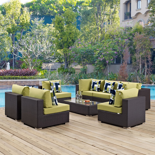 Convene 8 Piece Outdoor Patio Sectional Set Espresso Peridot EEI-2370-EXP-PER-SET