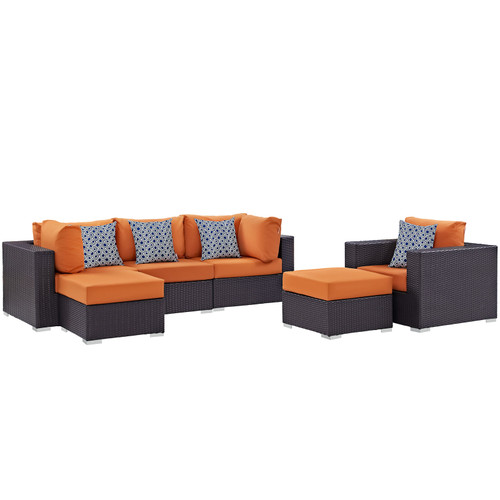 Convene 6 Piece Outdoor Patio Sectional Set Espresso Orange EEI-2372-EXP-ORA-SET