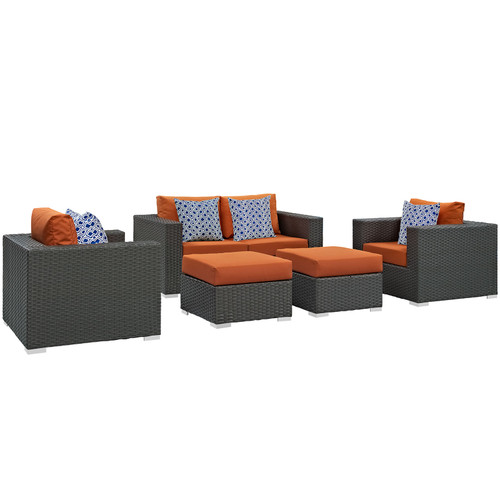 Sojourn 5 Piece Outdoor Patio Sunbrella Sectional Set Canvas Tuscan EEI-2375-CHC-TUS-SET