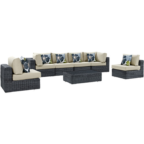 Summon 7 Piece Outdoor Patio Sunbrella Sectional Set Canvas Antique Beige EEI-2392-GRY-BEI-SET