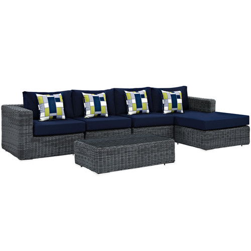 Summon 5 Piece Outdoor Patio Sunbrella Sectional Set Canvas Navy EEI-2395-GRY-NAV-SET