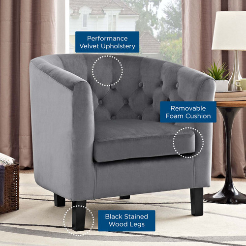 Prospect Performance Velvet Armchair Gray EEI-2613-GRY