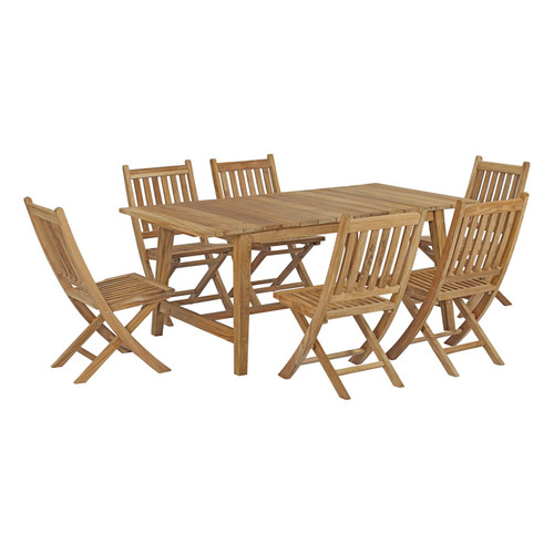 Marina 7 Piece Outdoor Patio Teak Outdoor Dining Set Natural EEI-3298-NAT-SET