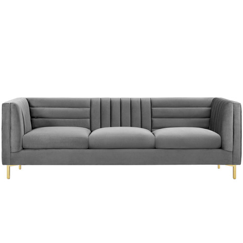 Ingenuity Channel Tufted Performance Velvet Sofa Gray EEI-3454-GRY