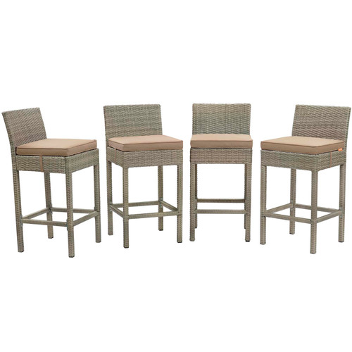 Conduit Bar Stool Outdoor Patio Wicker Rattan Set of 4 Light Gray Mocha EEI-3602-LGR-MOC