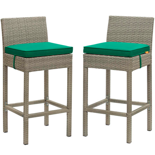 Conduit Bar Stool Outdoor Patio Wicker Rattan Set of 2 Light Gray Green EEI-3604-LGR-GRN