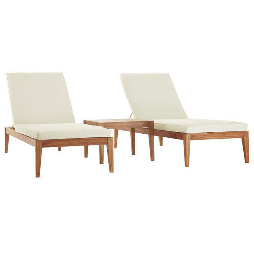 Northlake 3 Piece Outdoor Patio Premium Grade A Teak Wood Set Natural White EEI-3626-NAT-WHI-SET