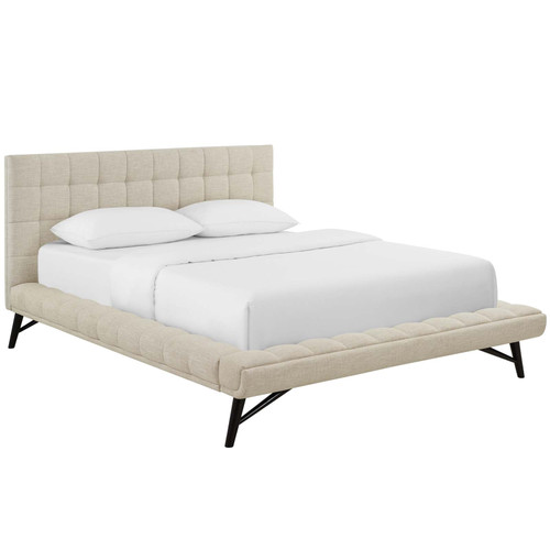 Julia Queen Biscuit Tufted Upholstered Fabric Platform Bed Beige MOD-6007-BEI