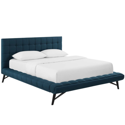 Julia Queen Biscuit Tufted Upholstered Fabric Platform Bed Blue MOD-6007-BLU