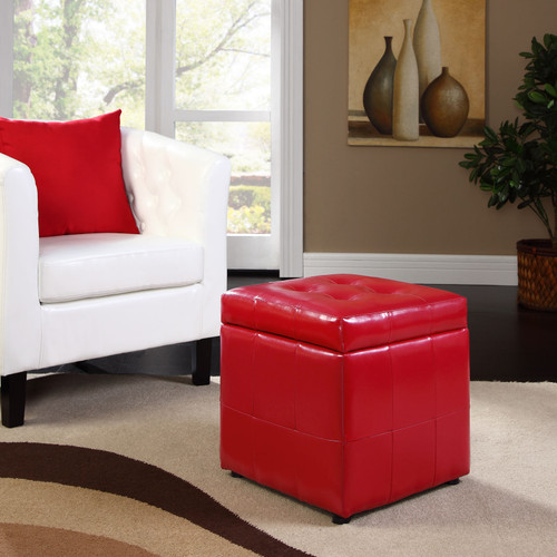 Volt Storage Upholstered Vinyl Ottoman Red EEI-1044-RED