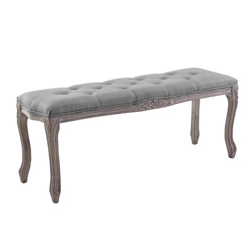 Regal Vintage French Upholstered Fabric Bench Light Gray EEI-2794-LGR