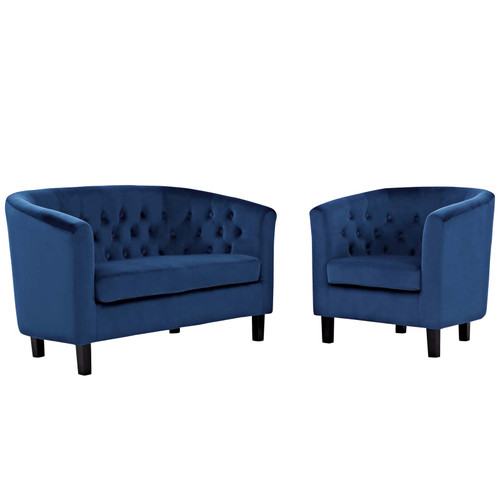 Prospect 2 Piece Performance Velvet Loveseat and Armchair Set Navy EEI-3154-NAV-SET