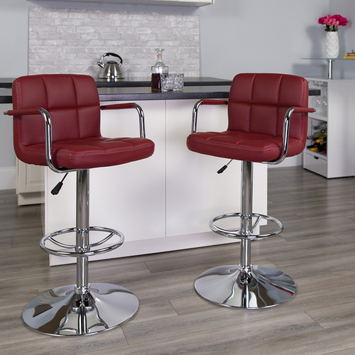 Contemporary Adjustable Swivel Bar Stool with Vinyl Wrapped Chrome Arms