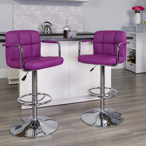 Contemporary Adjustable Swivel Bar Stool with Vinyl Wrapped Chrome Arms