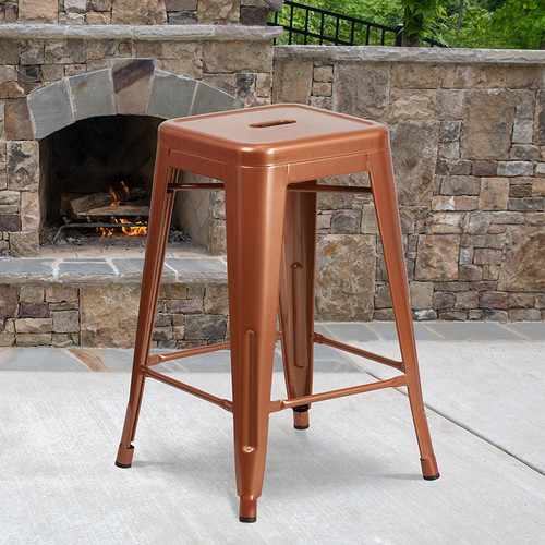 Industrial Backless Counter Height Stool for Indoor or Outdoor Use