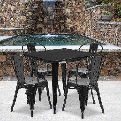 Contemporary Style Table and Stack Chair Set