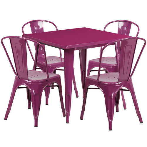 Contemporary Style Table and Stack Chair Set