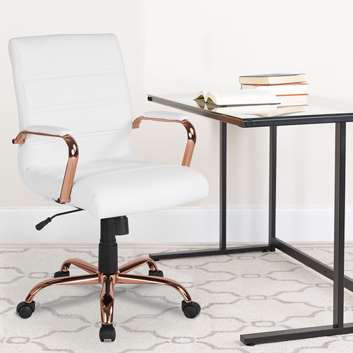 Contemporary Executive Office Chair with Padded Rose Gold Metal Arms
