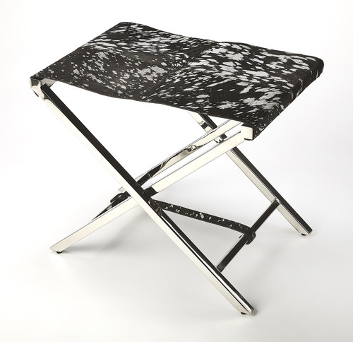 Butler Matteo Black/Silver Hide & Metal Folding Stool