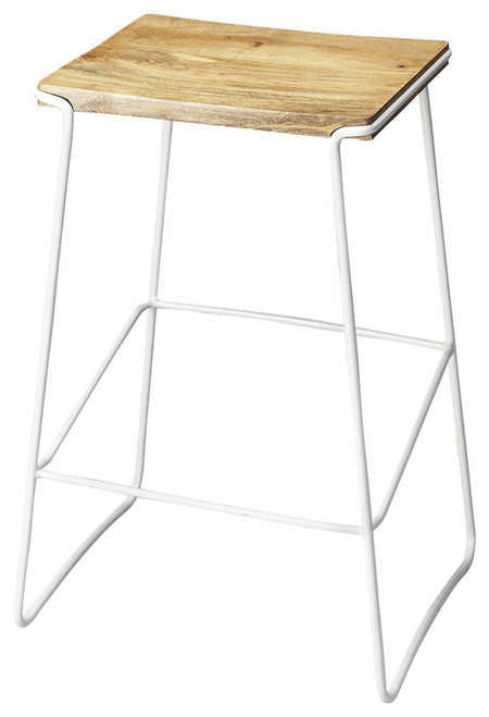 Butler Parrish Wood & White Metal Bar Stool