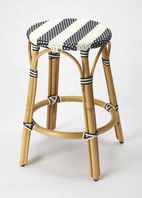 Butler Tobias Blue & White Rattan Counter Stool