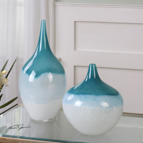 Uttermost Carla Teal White Vases, S/2