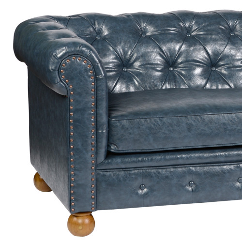 Armen Living Winston Antique Blue Bonded Leather Sofa