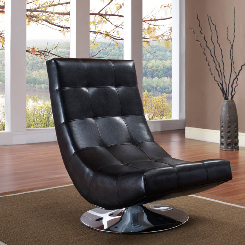 Armen Living Mario Swivel Chair Black Bonded Leather