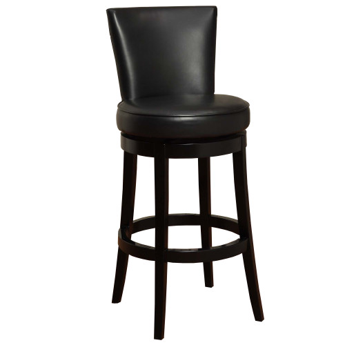 Armen Living Boston Swivel Barstool In Black Bonded Leather 26" seat height