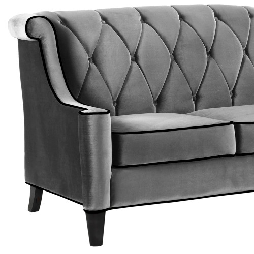 Armen Living Barrister Loveseat In Gray Velvet with Black Piping