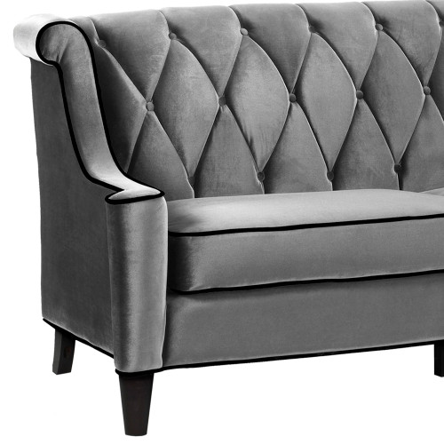 Armen Living Barrister Sofa In Gray Velvet With Black Piping