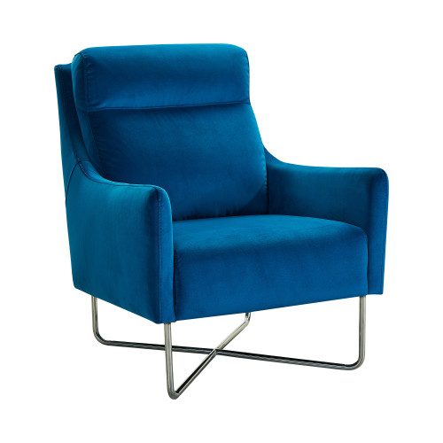 Amber Contemporary Accent Chair in Silver Finish and Teal Blue Fabric