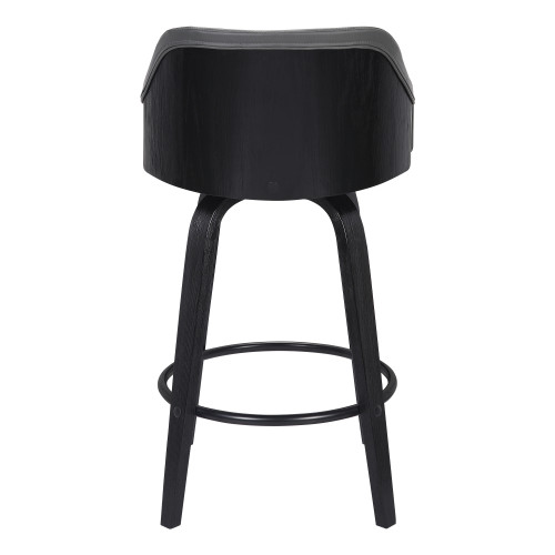Alec Contemporary 26" Counter HeightÃ‚Â Swivel Barstool in Black Brush Wood Finish and Grey Faux Leather