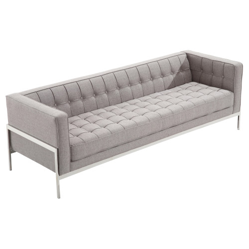 Armen Living Andre Contemporary Sofa In Gray Tweed and Stainless Steel