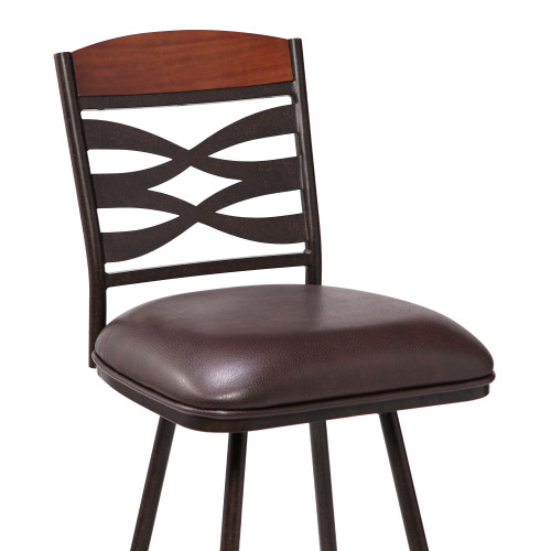 Arden Contemporary 30" Bar Height Barstool in Auburn Bay Finish with Brown Faux Leather and Sedona Wood Finish Back