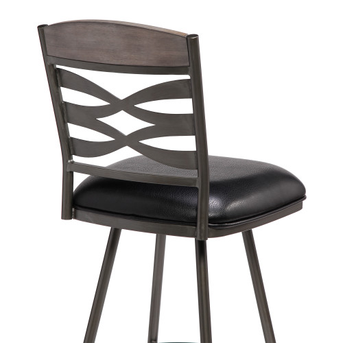 Arden Mid-Century 26" Counter Height Barstool in Mineral Finish with Black Faux Leather and Grey Walnut Wood Finish Back