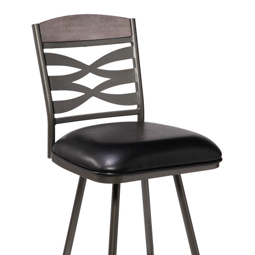 Arden Mid-Century 30" Bar Height Barstool in Mineral Finish with Black Faux Leather and Grey Walnut Wood Finish Back