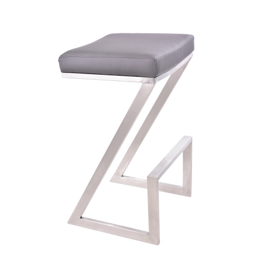 Armen Living Atlantis 30" Bar Height Backless Barstool in Brushed Stainless Steel finish with Grey Faux Leather