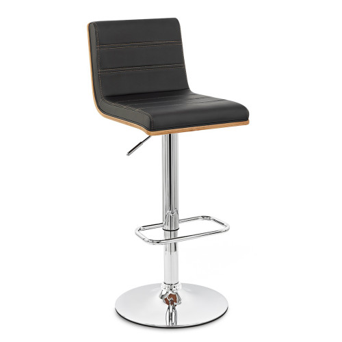 Armen Living Aubrey Barstool Chrome Base finish with Black Faux Leather and Walnut Back