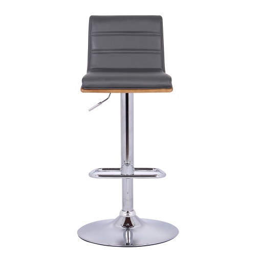 Armen Living Aubrey Barstool Chrome Base finish with Grey Faux Leather and Walnut Back