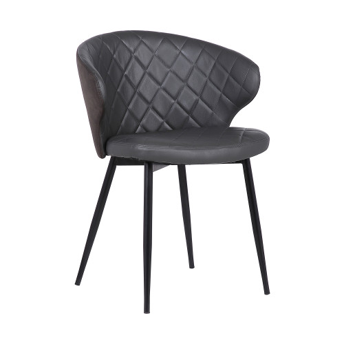 Ava Contemporary Dining Chair in Black Powder Coated Finish and Grey Faux Leather